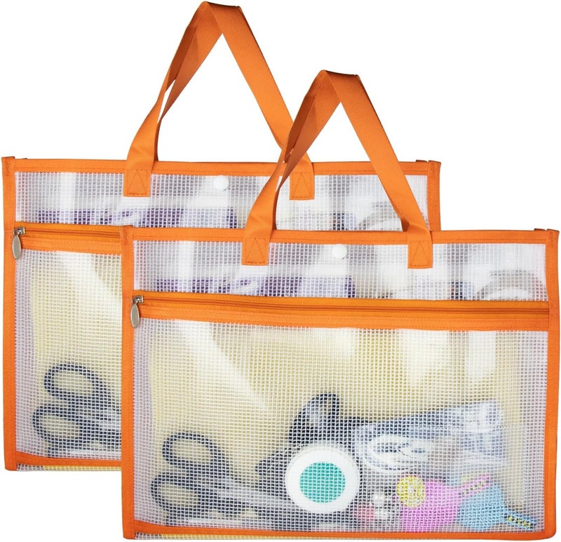 chaseroad 2 Pcs Portable Project Bags for Quilting Knitting, Stitching and Embroidery Projects Storage, Sew Project Bag with Zipper and Double Pockets, Transparent Mesh Sewing Project Bag for Crafter - Image 1
